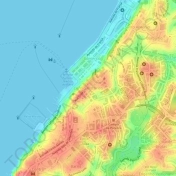 Топографическая карта Cidade Alta, высота, рельеф