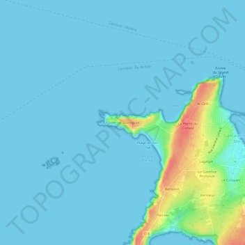 Топографическая карта Pointe de Toulinguet, высота, рельеф