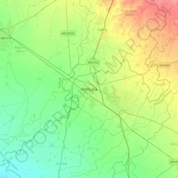 Топографическая карта Ambala, высота, рельеф