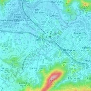 Топографическая карта 吳屋村, высота, рельеф