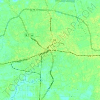 Топографическая карта Tinsukia, высота, рельеф