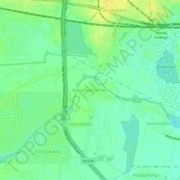 Топографическая карта Annaikattucheri, высота, рельеф