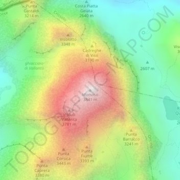 Топографическая карта Monviso, высота, рельеф