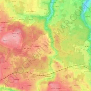 Топографическая карта Zell, высота, рельеф
