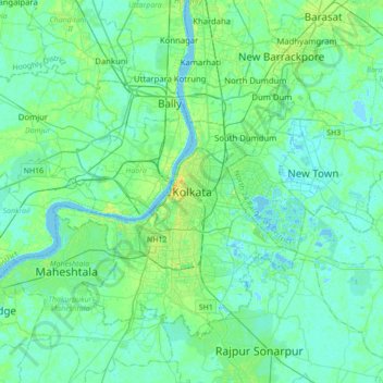 Топографическая карта Калькутта, высота, рельеф