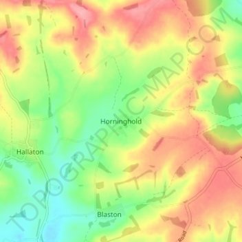 Топографическая карта Horninghold, высота, рельеф