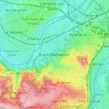 Топографическая карта Rueil-Malmaison, высота, рельеф