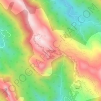 Топографическая карта Ponmudi, высота, рельеф