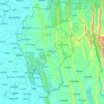 Топографическая карта South Tripura, высота, рельеф