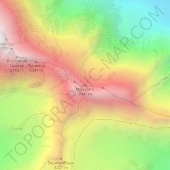 Топографическая карта Мижирги, высота, рельеф
