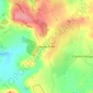 Топографическая карта Stoney Stoke, высота, рельеф