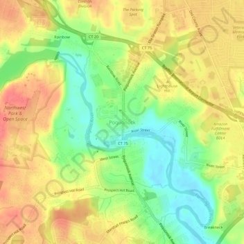 Топографическая карта Poquonock, высота, рельеф