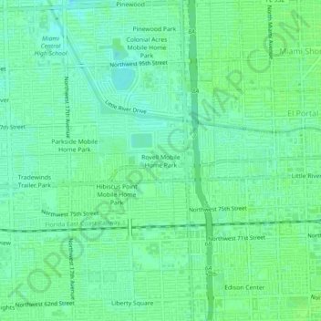 Топографическая карта Rovell Mobile Home Park, высота, рельеф