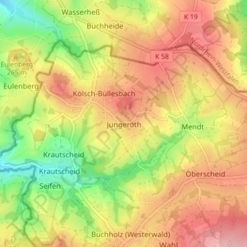 Топографическая карта Jungeroth, высота, рельеф