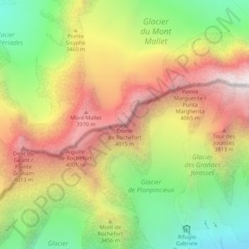 Топографическая карта Dôme de Rochefort, высота, рельеф