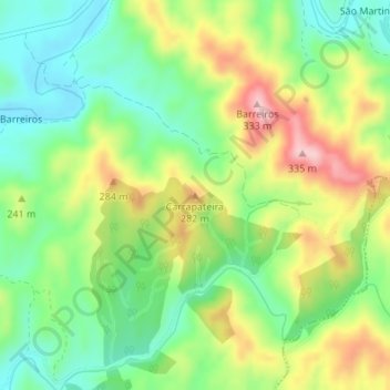 Топографическая карта Carrapateira, высота, рельеф