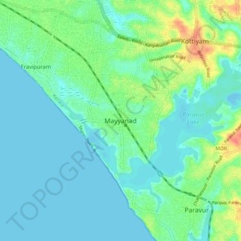Топографическая карта Mayyanad, высота, рельеф