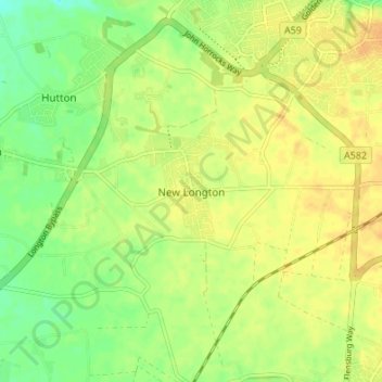 Топографическая карта New Longton, высота, рельеф