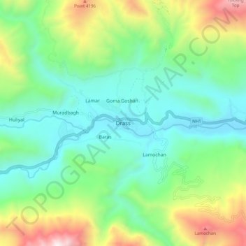 Топографическая карта Dras, высота, рельеф
