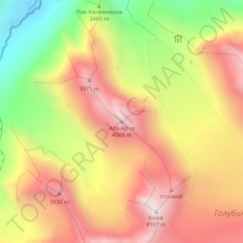 Топографическая карта Ала-Арча, высота, рельеф