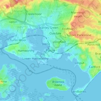 Топографическая карта Poole, высота, рельеф