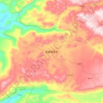 Топографическая карта 高坡苗族乡, высота, рельеф