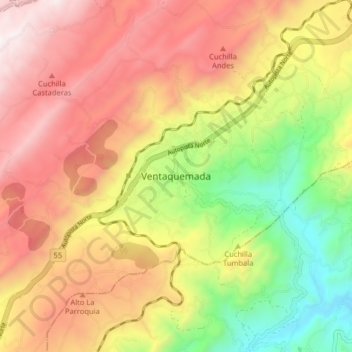 Топографическая карта Ventaquemada, высота, рельеф