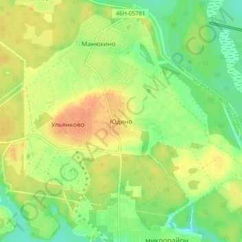 Топографическая карта Юдино, высота, рельеф