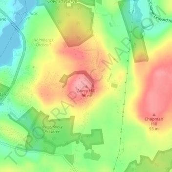 Топографическая карта Avery Hill, высота, рельеф