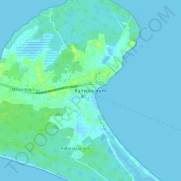 Топографическая карта Rameswaram, высота, рельеф