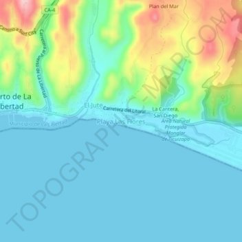Топографическая карта Playa Las Flores, высота, рельеф