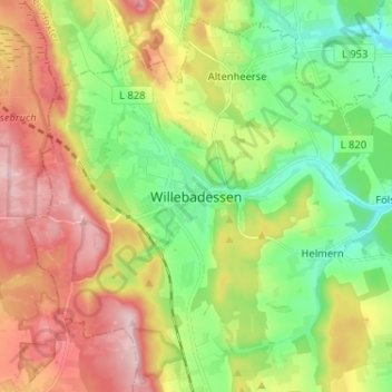 Топографическая карта Willebadessen, высота, рельеф