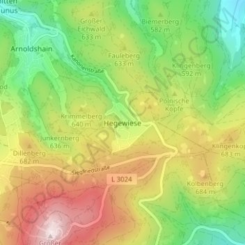 Топографическая карта Hegewiese, высота, рельеф
