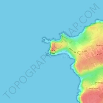 Топографическая карта Pointe de Dinan, высота, рельеф