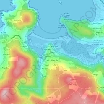 Топографическая карта Cotelo, высота, рельеф