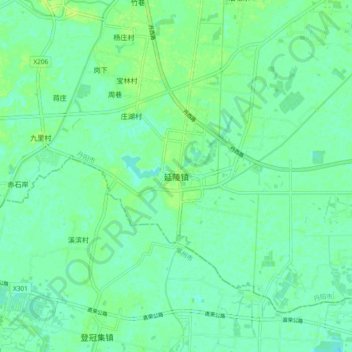 Топографическая карта 延陵镇, высота, рельеф