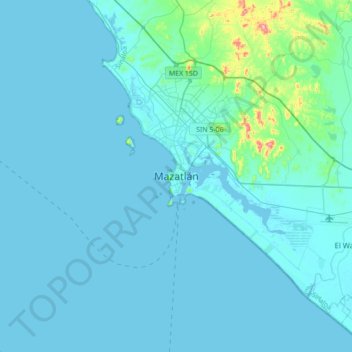 Топографическая карта Mazatlán, высота, рельеф