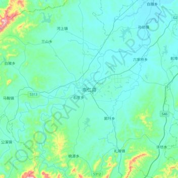 Топографическая карта 崇仁县, высота, рельеф