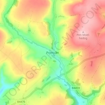 Топографическая карта Pontsiân, высота, рельеф