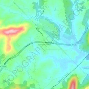 Топографическая карта North Garden, высота, рельеф