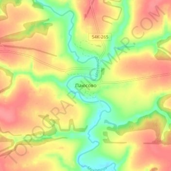 Топографическая карта Паюсово, высота, рельеф