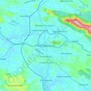Топографическая карта Perinthalmanna, высота, рельеф