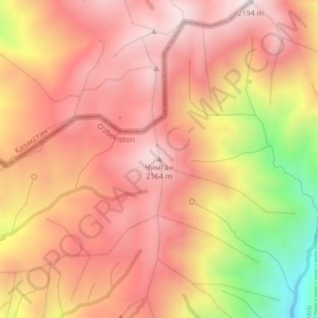 Топографическая карта Чимган, высота, рельеф
