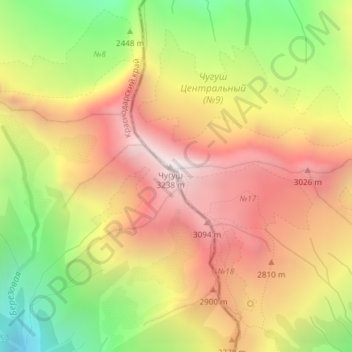 Топографическая карта Чугуш, высота, рельеф