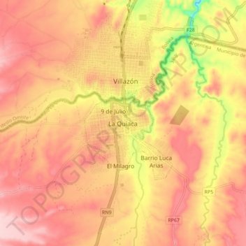 Топографическая карта La Quiaca, высота, рельеф