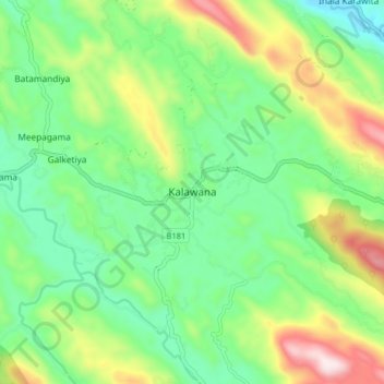 Топографическая карта Kalawana, высота, рельеф