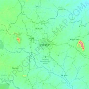 Топографическая карта Deoghar, высота, рельеф