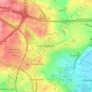 Топографическая карта Lofthouse Gate, высота, рельеф