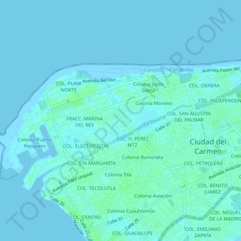 Топографическая карта Colonia Miami, высота, рельеф