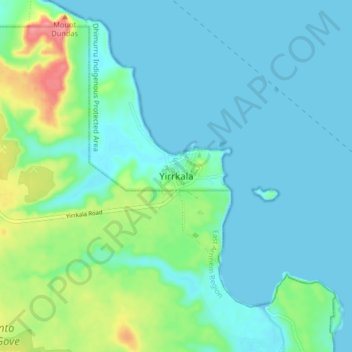 Топографическая карта Yirrkala, высота, рельеф